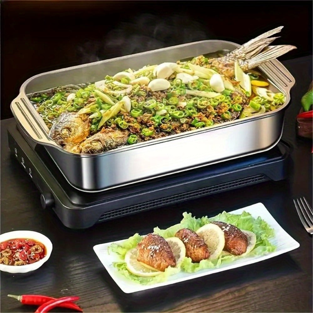 Stainless Steel Baking Trays with Lids ¨C Large Capacity Sheet Pan Set for BBQ, Bread, Desserts, Seafood & Buffets | Family Gatherings, Outdoor Camping, Portable Food Trays