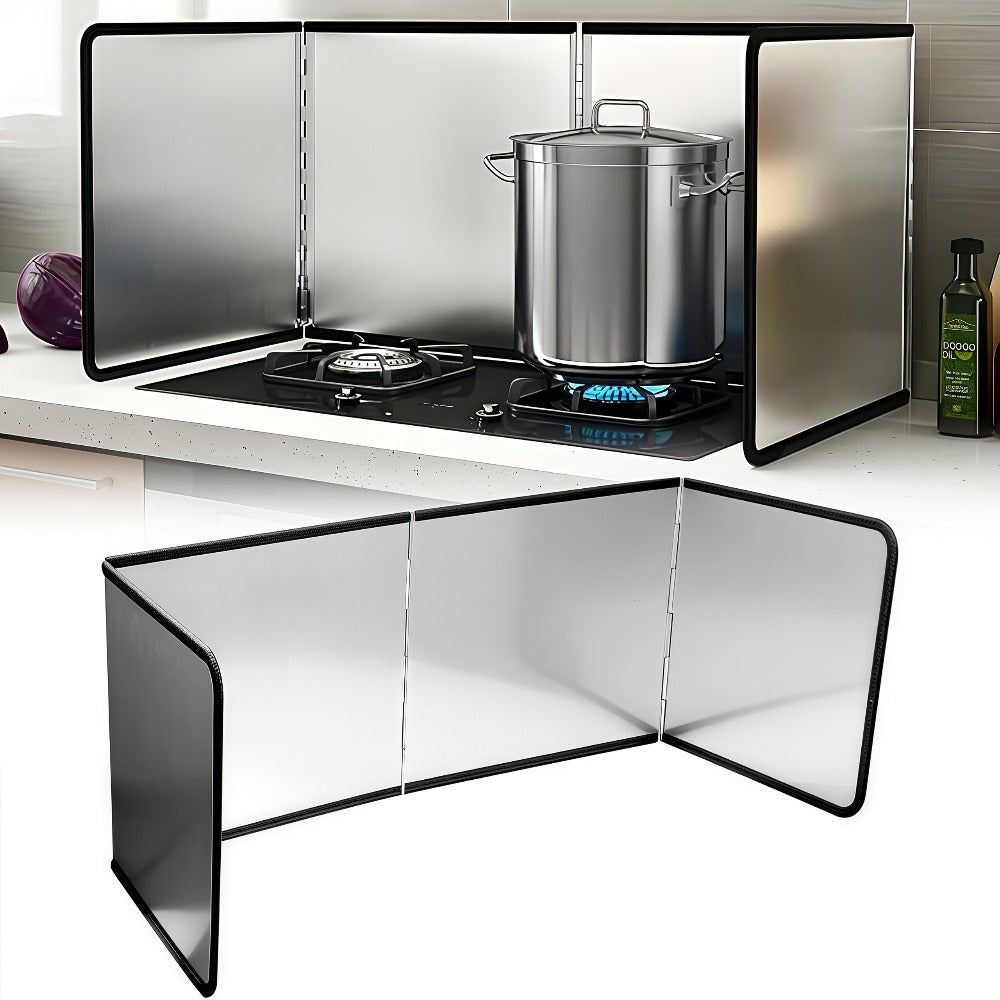 Stainless Steel Splatter Screen 4-Sided Foldable Stovetop Grease Guard - 31.5¡± Oil Splash Shield for Frying Pan, Gas Range & Induction Cooktop, Heat Resistant Nonstick Kitchen Backsplash Protector