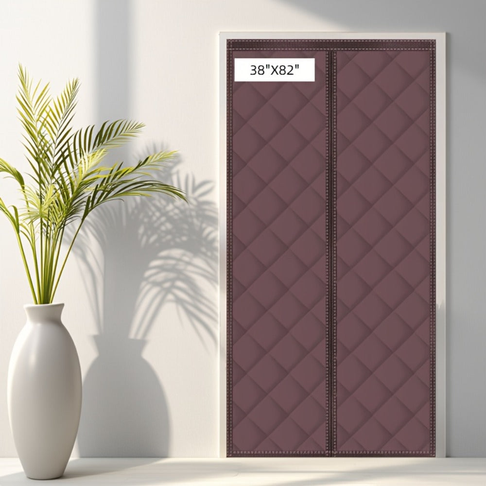 Thermal Insulated Door Curtain Magnetic Closure Knit Plaid Pattern ¨C Windproof Insulation Blanket for Front Door, Sliding Glass, Patio & French Doors, Keep Cold Out, Grey & Brown, Multiple Sizes