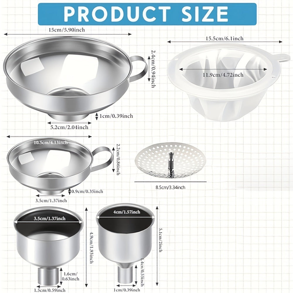 Stainless Steel Funnel Set of 12 Wide Mouth Kitchen Funnels for Mason Jar Canning Liquid Oil Jam Salad Dressing Transferring Multi-Functional Food Grade Funnel Kit