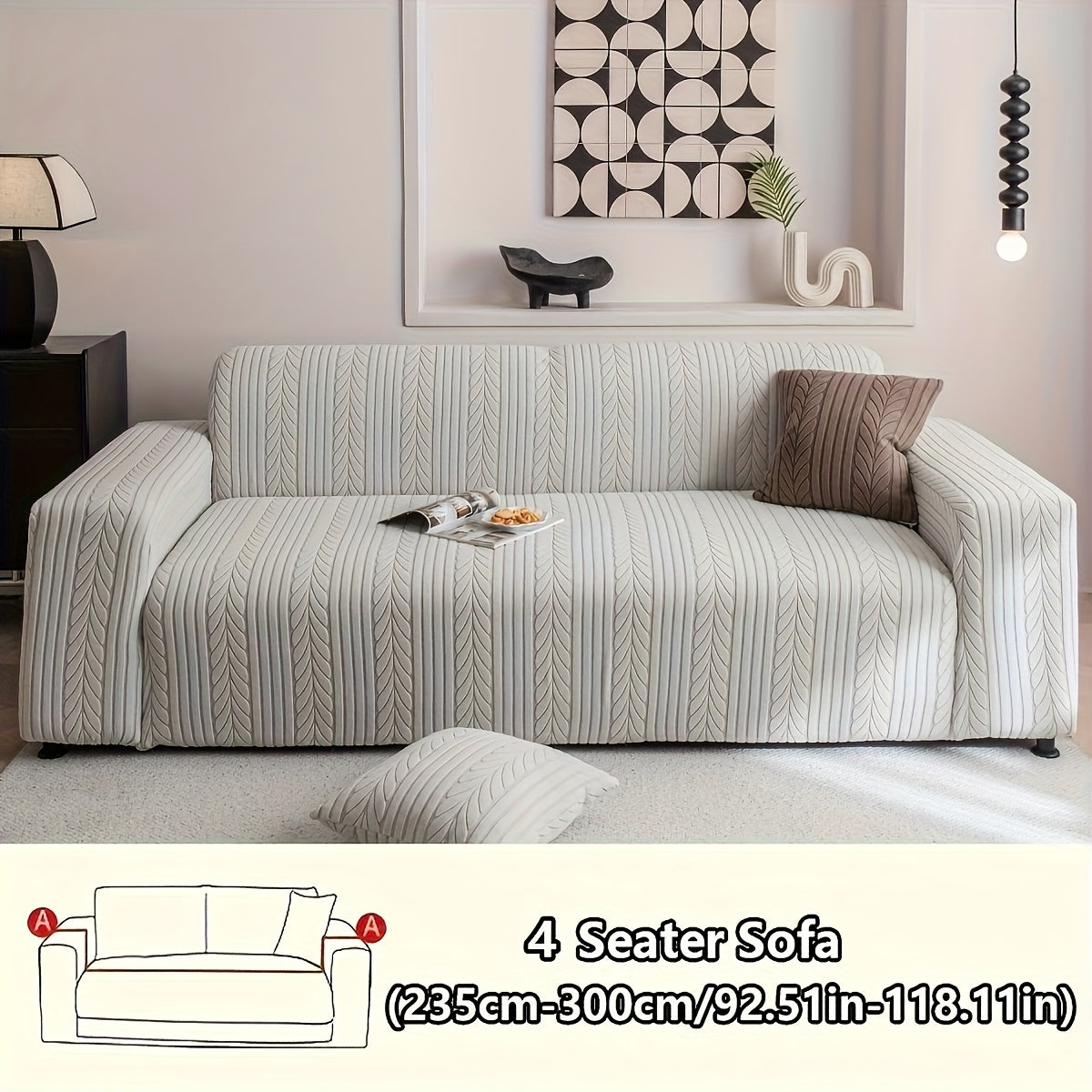 Sofa Cover Stretchy Washable Slipcover for 1 2 3 4 Seater Couch, Zigzag Textured Fabric, Scratch Slip Resistant Furniture Protector, Cream White Light Grey Dark Gray Coffee Brown