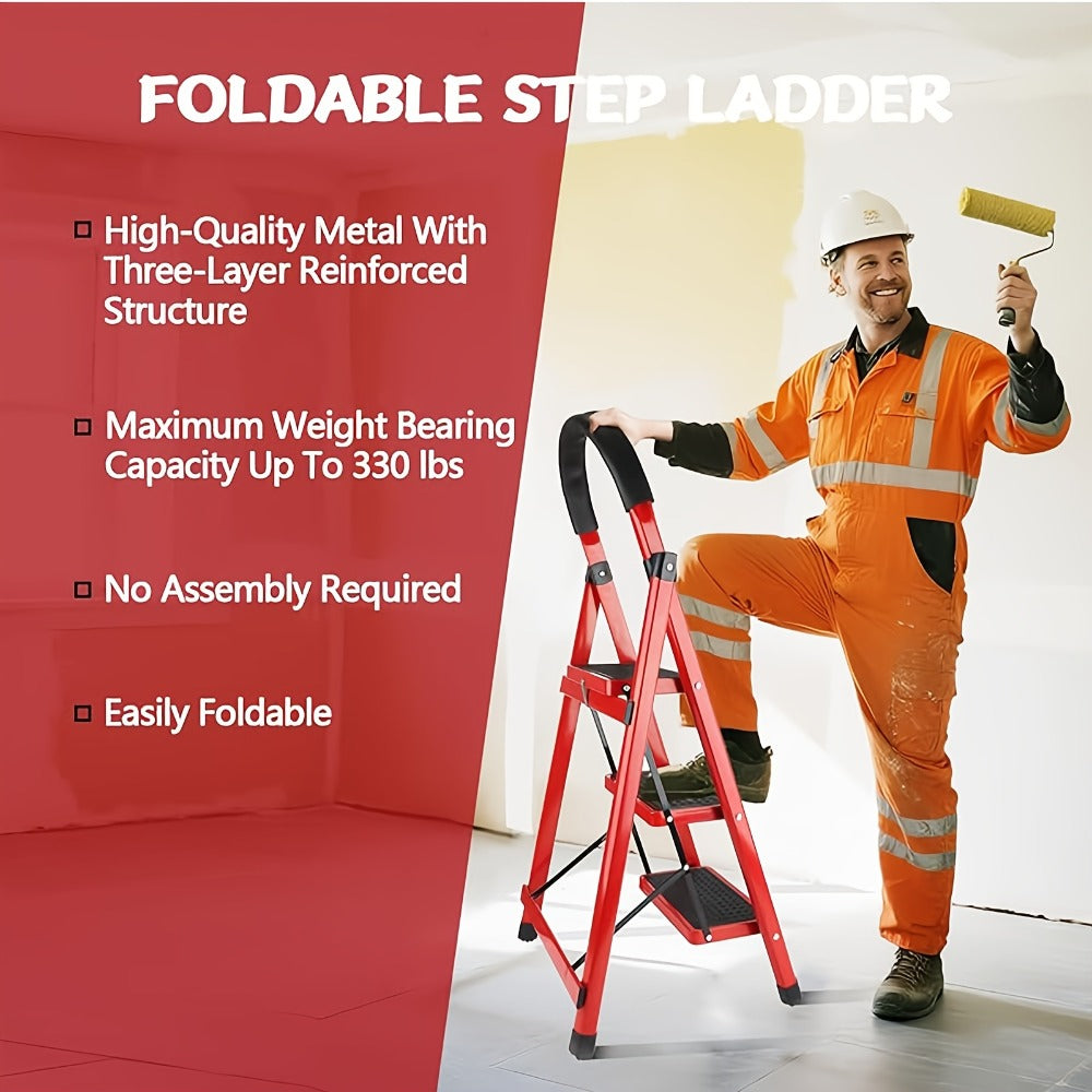 Folding Step Ladder with Anti-Slip Pedals & Handrail ¨C 2/3/4/5 Step Stool for Adults, Sturdy Steel, Lightweight Portable, Non-Slip Feet, Rust-Resistant, Foldable for Home Kitchen Office Bedroom Use