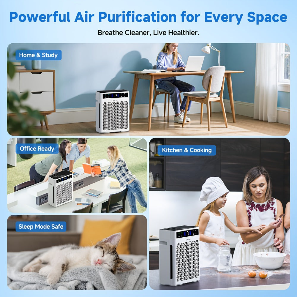 HEPA Air Purifier for Large Rooms Up to 3000 Sq Ft ¨C True HEPA Filter, Activated Carbon, Double-Sided Intake, Removes Dust, Pet Dander, Smoke & Odors, Sleep Mode 22dB, Aromatherapy, 19Hr Timer