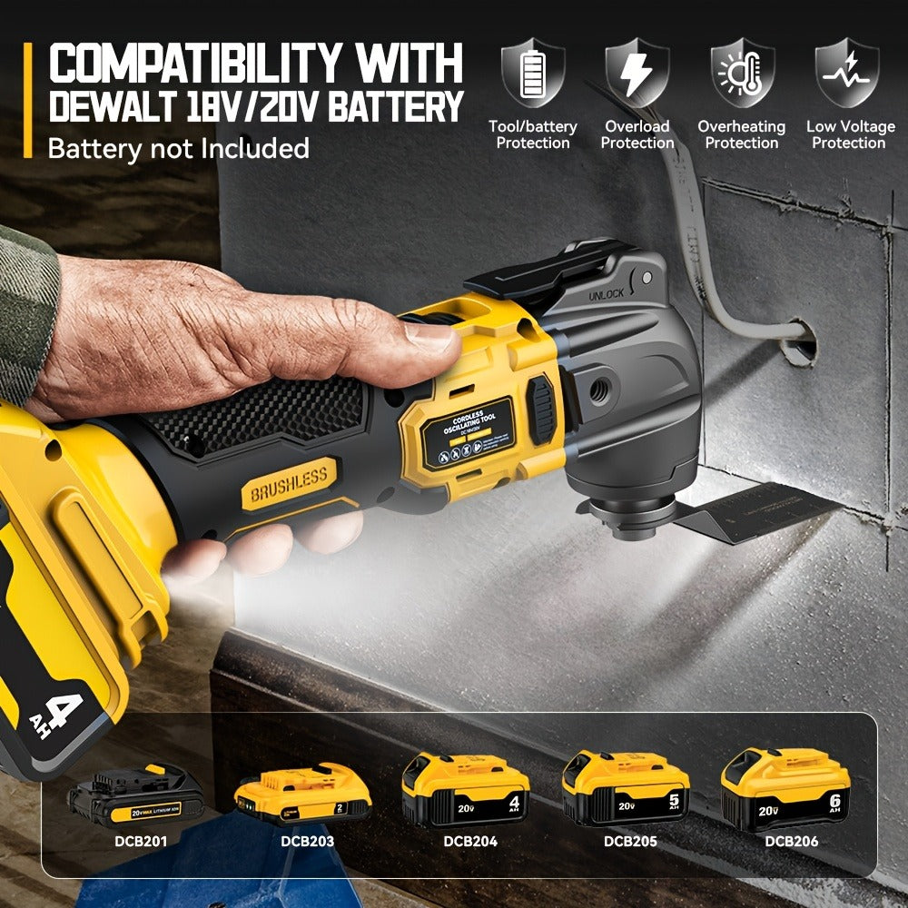 Oscillating Multi Tool Brushless Cordless Compatible with DeWalt 20V / 18V Battery ¨C 21000 OPM Variable Speed, 4.5¡ã Oscillating Angle, Anti-Vibration, Wood Cutting Blades & Sanding Pads (Battery Not Included)