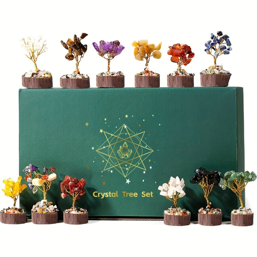 Crystal Tree Set 12-Piece 7 Chakra Handmade Stone Tree Home Decor Gift