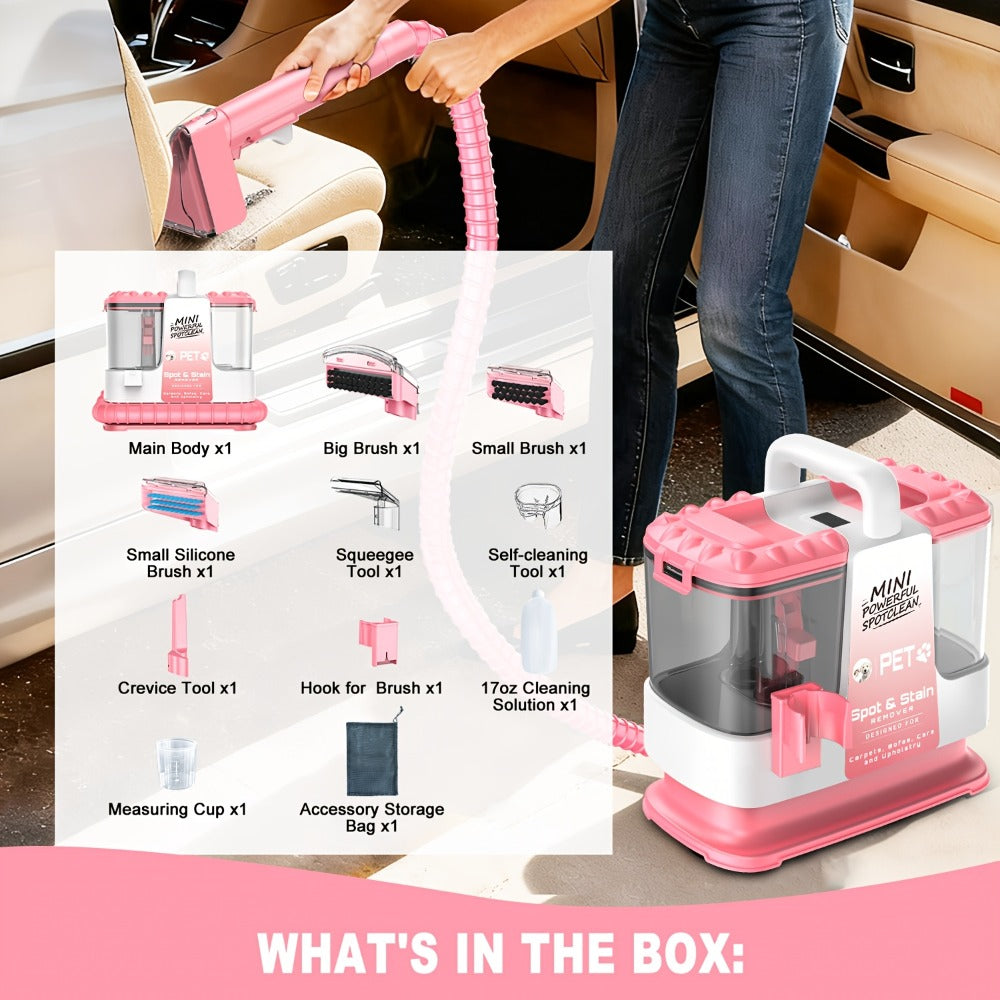 Portable Carpet Cleaner 25Kpa Upholstery Cleaner Machine with Dual Brush Heads Self-Cleaning Pet Stain Remover for Sofa Couch Car Seat Rug Mattress Spot Cleaner