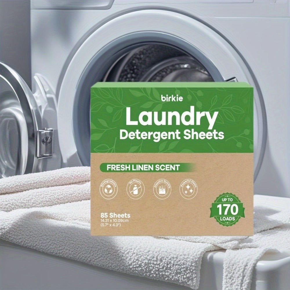 Laundry Detergent Sheets 85 Sheets 170 Loads ¨C Liquid-Free Eco Laundry Strips, No Plastic Jug, Fresh Linen Scent, HE & Standard Washer Compatible