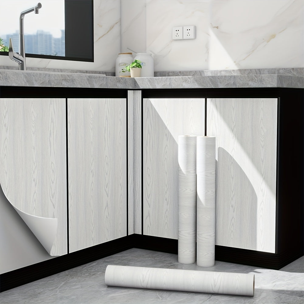 Wood Grain Contact Paper Peel and Stick Wallpaper - Self-Adhesive Removable Wall Sticker Waterproof Vinyl Film for Cabinets Countertops Furniture Doors Tables - White Black Brown DIY Home Decor