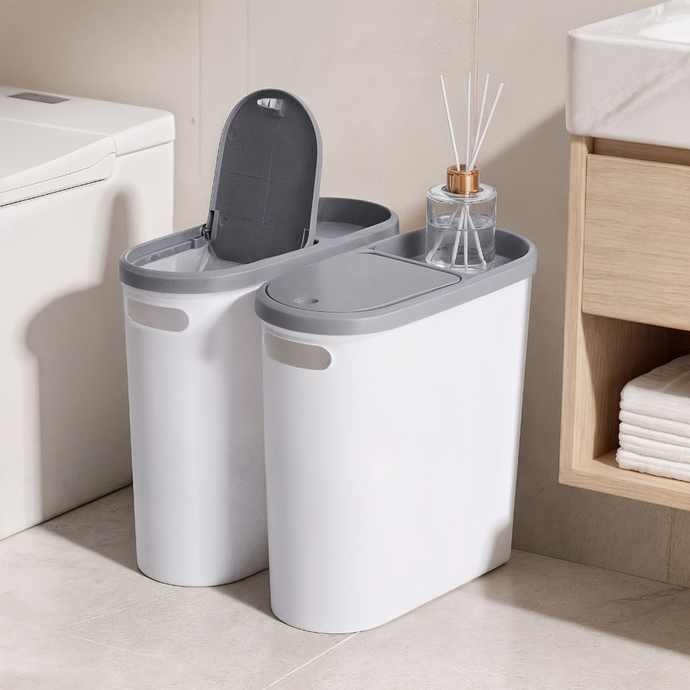 Small Bathroom Trash Can with Built-In Handles Rustproof Space Saving Plastic Waste Bin for Bathroom Laundry Office Includes Trash Bags