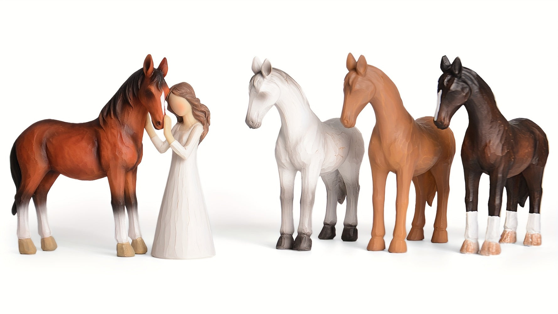 Horse Figurine Gift for Girls Women Hand-Painted Resin Girl with Horse Sculpture Cowgirl Equestrian Decor Ornament for Home Shelf Tabletop Birthday Christmas Valentine Gift Horse Lover