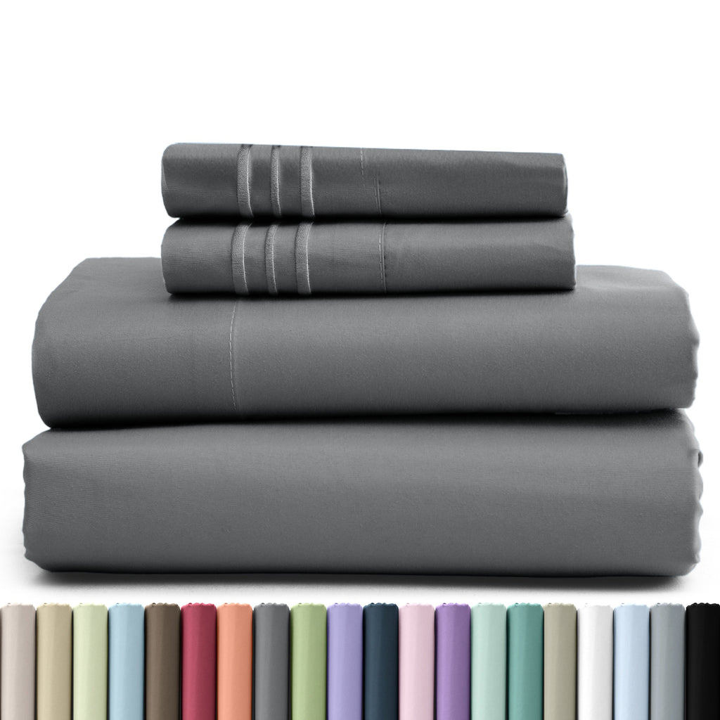 Fitted Sheet Set 4 Piece Microfiber Deep Pocket Bed Sheets - Soft Brushed Bedding Set with Pillowcases, All Season Cooling Sheet Set, 16 Inch Deep Pocket, Multiple Colors & Sizes