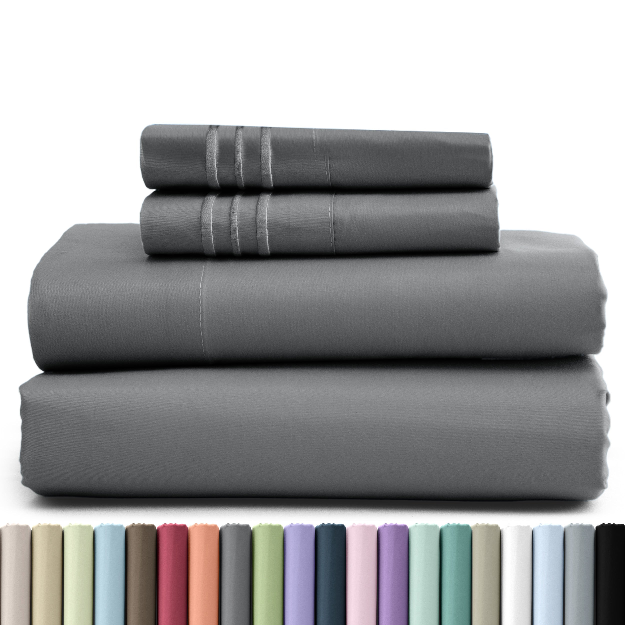 Fitted Sheet Set 4 Piece Microfiber Deep Pocket Bed Sheets - Soft Brushed Bedding Set with Pillowcases, All Season Cooling Sheet Set, 16 Inch Deep Pocket, Multiple Colors & Sizes