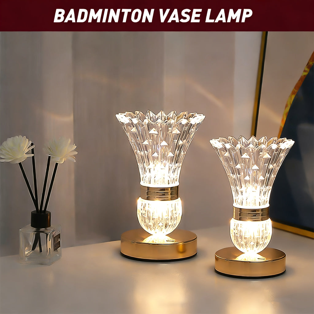 Crystal Vase Table Lamp Touch Control USB Rechargeable Adjustable Brightness Bedside Night Light