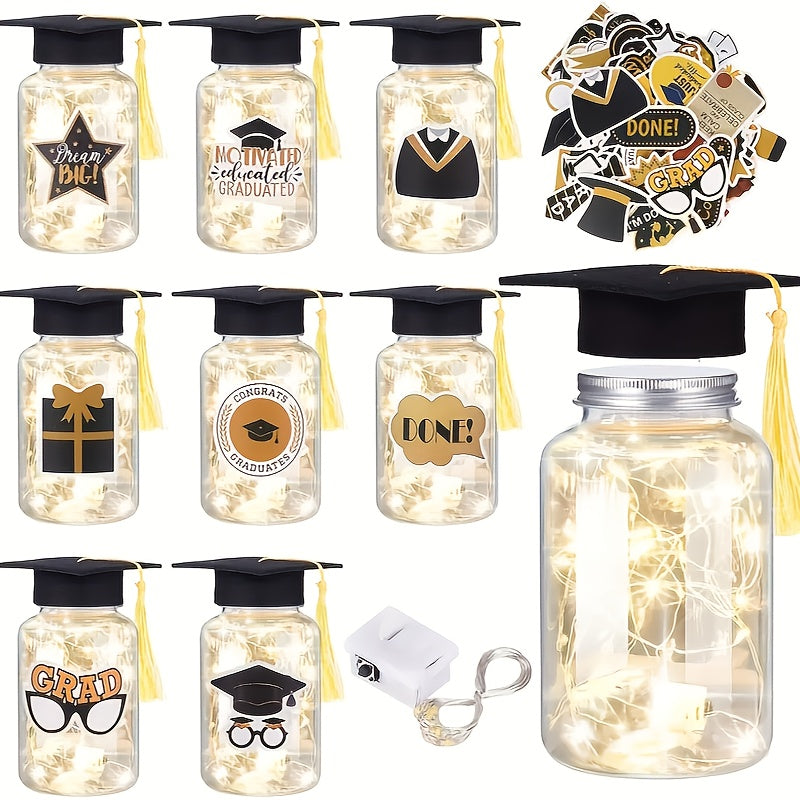 Graduation Gifts Lighted Jars 2026 Set of 8 with Graduation Stickers Party Decorations Mason Jar Lights Keepsake Gift for Her Him High School College Grad