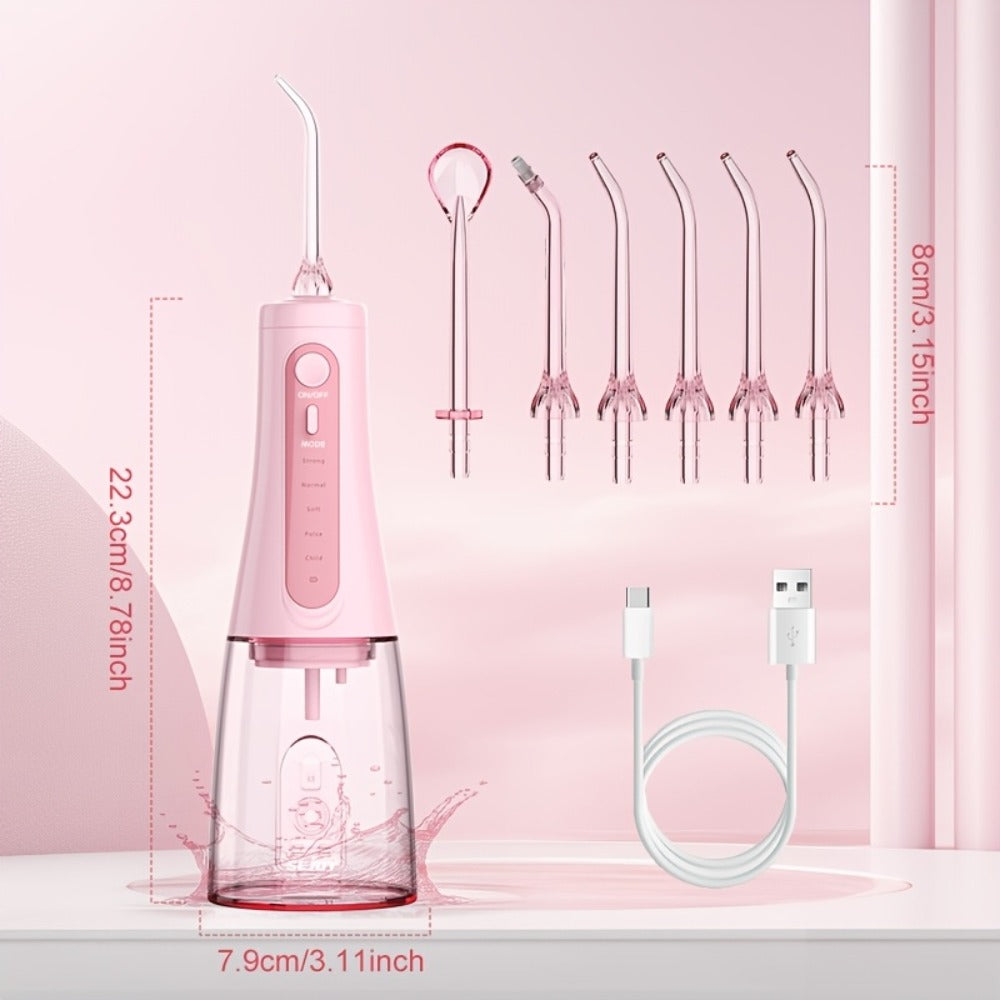 Cordless Water Flosser Dental Oral Irrigator - 5 Cleaning Modes, 5 Jet Tips, Rechargeable Wireless Teeth Cleaner for Deep Gum Care, Plaque Removal & Braces, Home & Travel Dental Gift