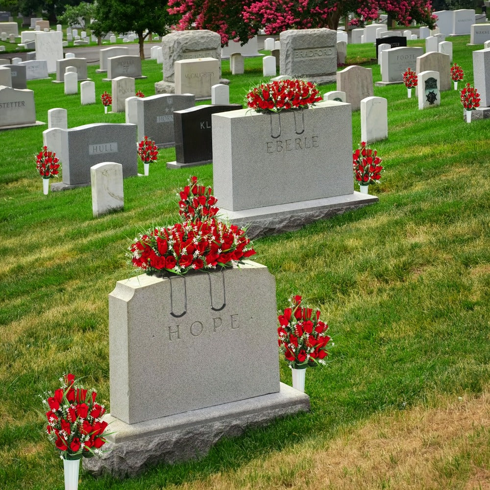 Artificial Cemetery Grave Flowers Silky Rose Bouquet Memorial Decoration