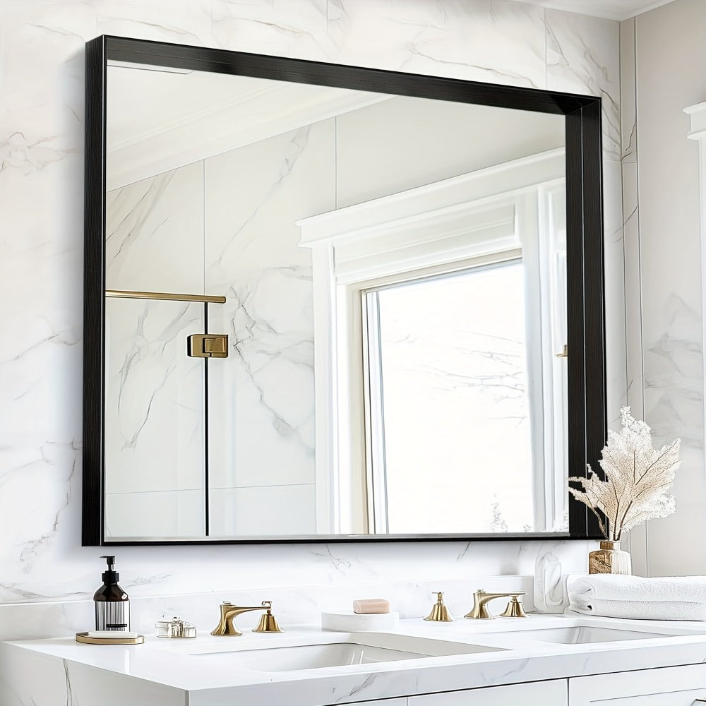 Bathroom Vanity Mirror Wall Mounted Metal Frame Rectangle ¨C Anti-Rust Farmhouse Mirror in Matte Black, Gold & Silver, Multiple Sizes, Horizontal or Vertical Hang