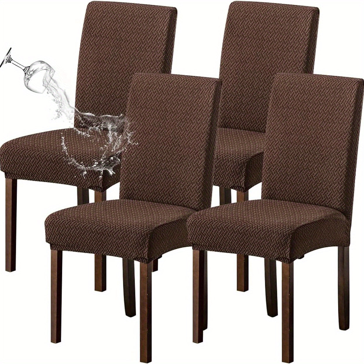 Dining Chair Covers Set of 4 6 Waterproof Stretch Parson Chair Slipcovers - Polar Fleece Jacquard Elastic Band Fit Kitchen Dining Room Chair Protector, 7 Colors, Beige Black Khaki Burgundy Gray