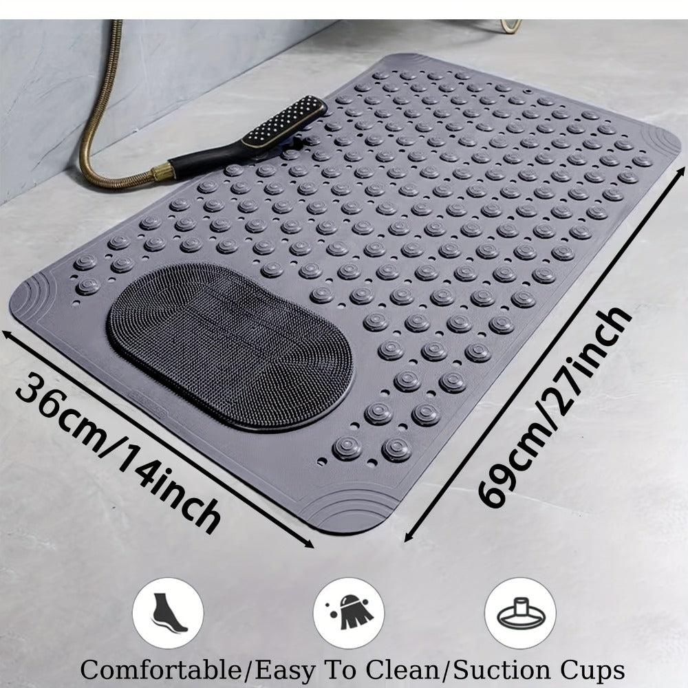 Non-Slip Bath Tub Shower Mat 27x14 Inch with Suction Cups & Drain Holes | Foot Massage Textured | Machine Washable Bathroom Safety Mat