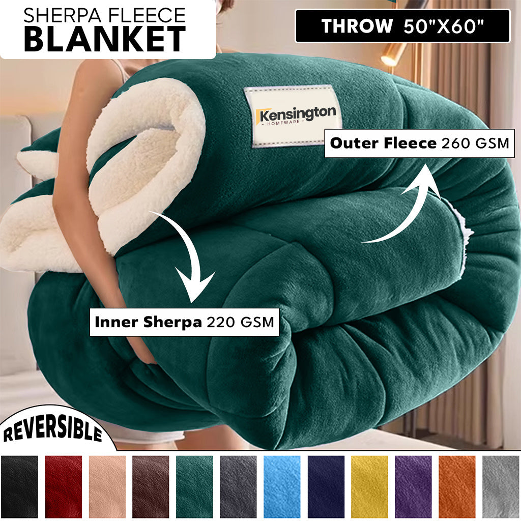 480GSM Sherpa Fleece Blanket ¨C Double-Sided Heavy Warm Throw for Couch, Bed & Travel, Reversible All Season, 13 Colors, 3 Sizes