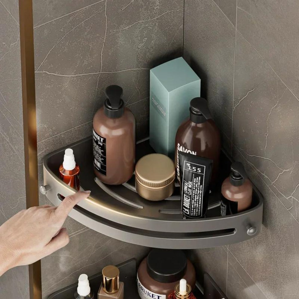 Corner Shower Shelf 2-Layer Nail-Free Bathroom Caddy ¨C No Drill Plastic Shampoo Holder & Organizer for Shower, Bathtub & Bathroom Wall | Drainage Design, Strong Load-Bearing