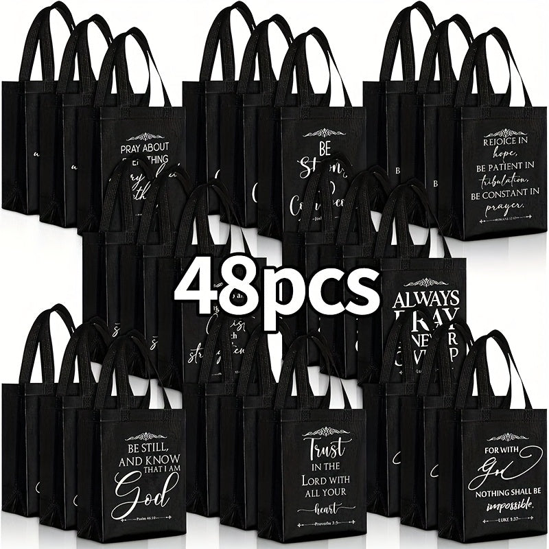 Christian Gift Bags Bulk with Handle ¨C 24/48 Pcs Bible Verse Religious Reusable Bags Medium Size for Church Visitors Baptism Wedding Party Favors Father¡¯s Day Black