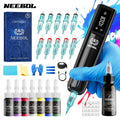 Wireless Tattoo Gun Kit ¨C Neebol Cordless Rotary Tattoo Machine with 2000mAh Battery, 10 Cartridge Needles, 7 Inks, Green Soap & Tattoo Supplies ¨C Portable Beginner & Artist Set