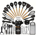 Silicone Kitchen Utensils Set 45pcs ¨C Cooking Utensils for Nonstick Cookware, Stainless Steel Handle Spatulas, Heat Resistant Kitchen Gadgets & Tools, Pots and Pans Accessories, Black