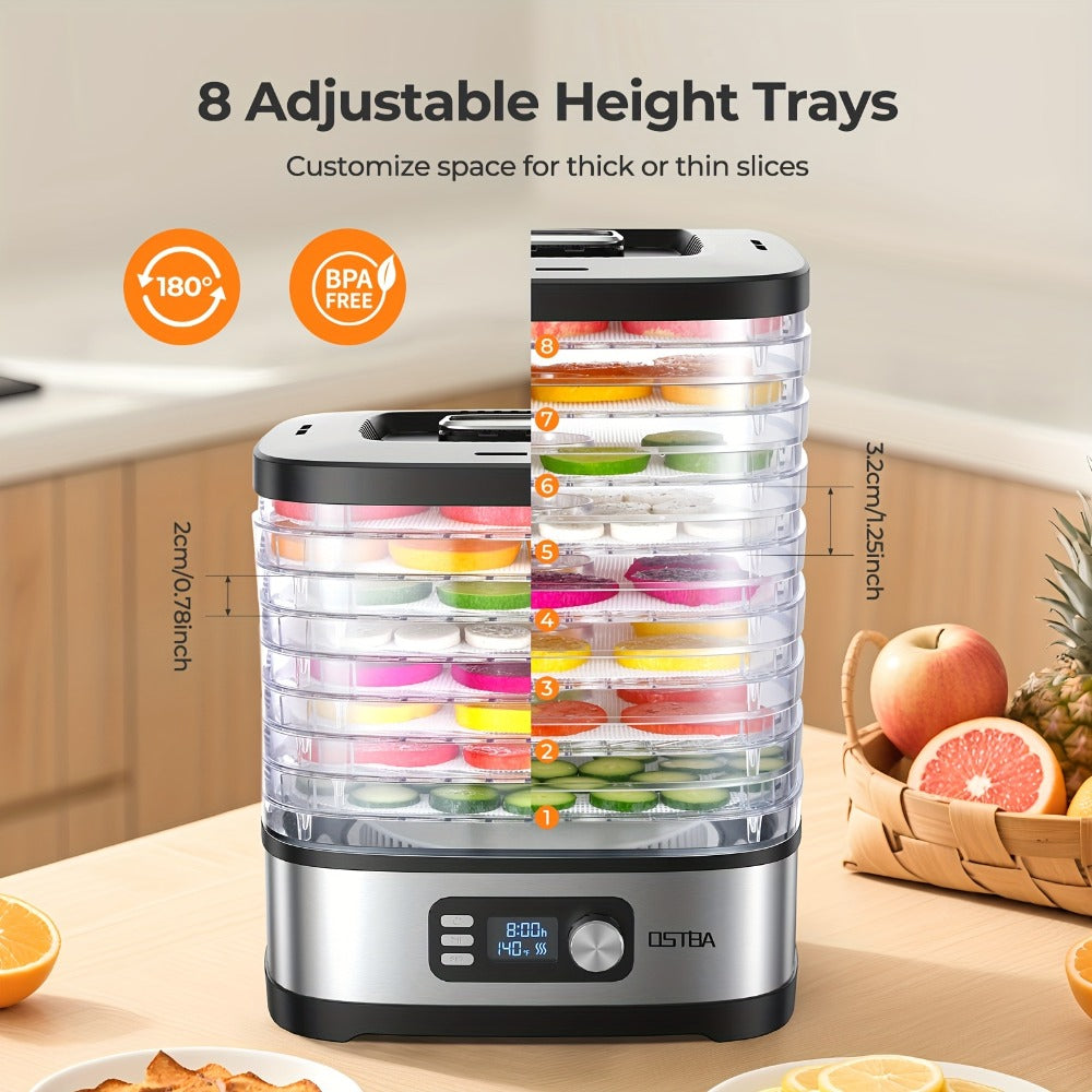 Food Dehydrator Machine 5-Tray with Adjustable Temperature Control and 72-Hour Timer - Electric Food Dryer for Jerky Fruit Herbs Dog Treats Snacks, 240W LED Display Dehydrator with Recipe Book Included