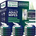 Extra Large Adult Wet Wipes 720ct Unscented 8x13 Inch - 12 Packs of 60 Soft Thick Disposable Bathing Wipes with Aloe & Vitamin E for Seniors Incontinence Personal Care, Alcohol-Free Latex-Free Hypoallergenic