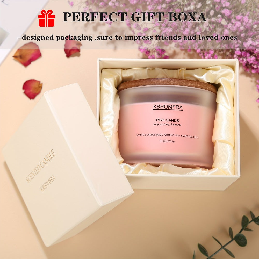 Scented Candles 3-Wick Large Soy Wax Candle 12.4oz - 70 Hour Burn Time, Natural Soy Blend & Beeswax, Luxury Gift Box, 6 Scents: Vanilla Coconut, Lemon Lavender, Jasmine, Citrus Sage, Pink Sands, Gardenia