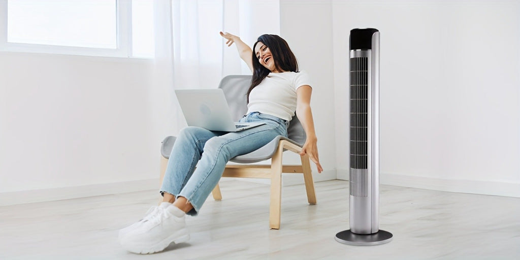 Bladeless Tower Fan 36 Inch | Remote Control, 5-Speed Settings & 4 Operating Modes, Whisper-Quiet 28dB, 12-Hour Timer, Oscillating Standing Fan for Home, Bedroom & Office ¨C Titanium Gray & Black