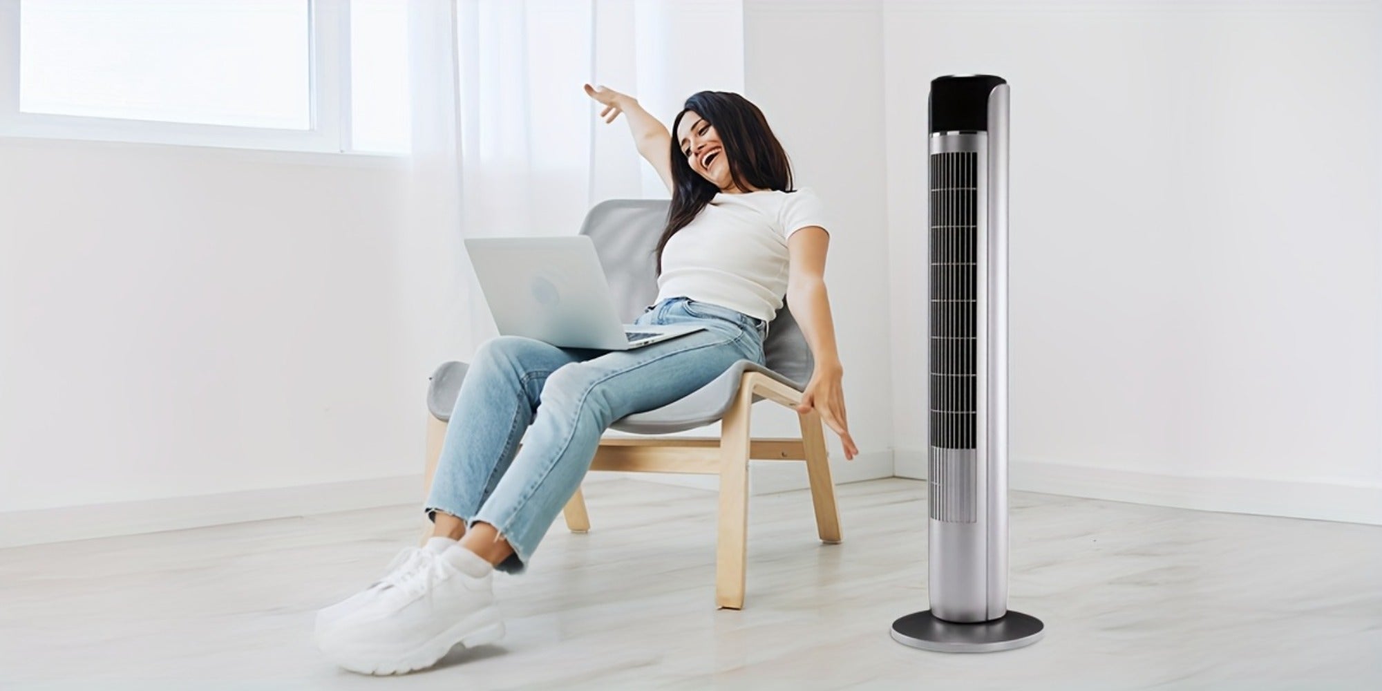 Bladeless Tower Fan 36 Inch | Remote Control, 5-Speed Settings & 4 Operating Modes, Whisper-Quiet 28dB, 12-Hour Timer, Oscillating Standing Fan for Home, Bedroom & Office ¨C Titanium Gray & Black
