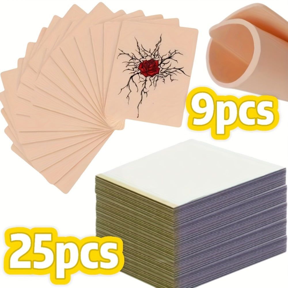 Tattoo Practice Skin Double-Sided Silicone Fake Skin - A4 Tattoo Transfer Paper Kit, Thermal Stencil Paper for Beginners & Artists, Universal Tattoo Printer Compatible, Body Art Practice Supplies