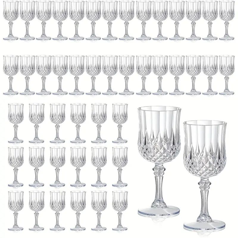 48pcs Shatterproof Plastic Wine & Champagne Glasses Set - 7oz Unbreakable Vintage Goblets Crystal Finish Reusable Cups for Parties Weddings Outdoor Events
