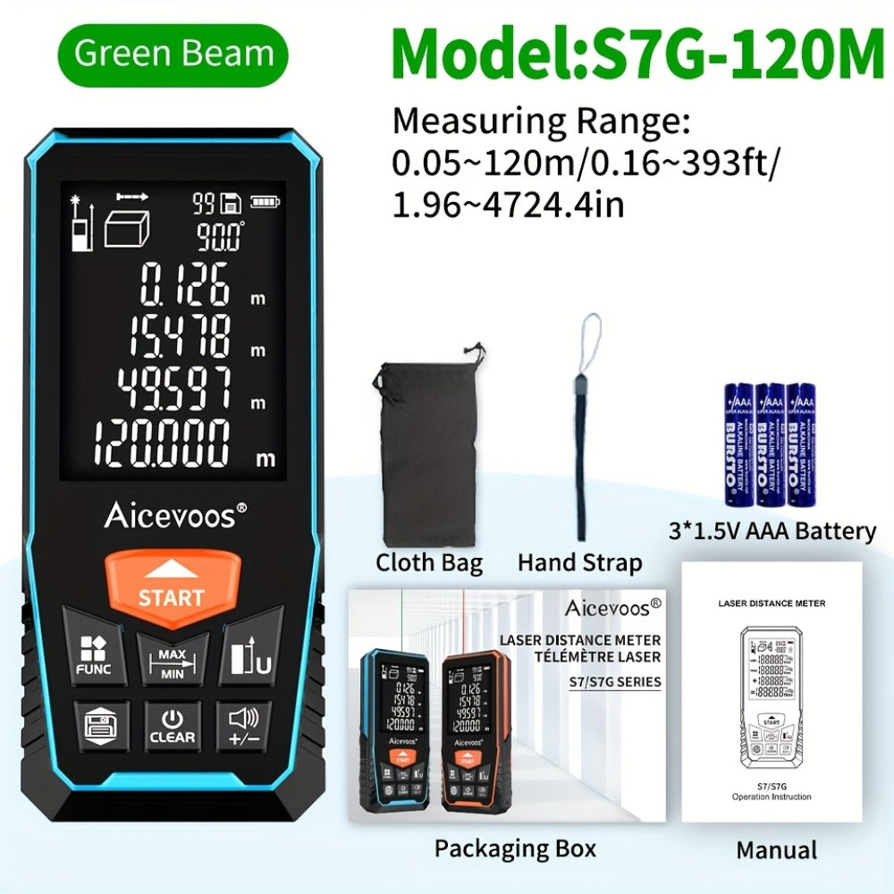 Laser Distance Meter Green Beam Digital Rangefinder 50M 70M 100M 120M Laser Tape Measure with LCD Display for Construction Surveying Indoor Outdoor Measuring