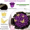 Artificial Rose Bouquet 24 Glitter Roses with 6 Golden Butterflies, Everlasting Shiny Fake Flower Bouquet for Wedding, Anniversary, Engagement & Home Decor | Purple, Red, Pink, Blue