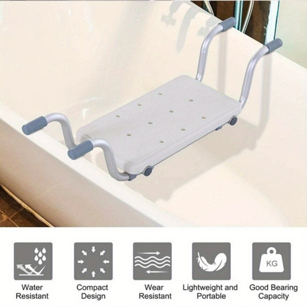 Bath Seat Adjustable Aluminum Shower Chair ¨C Suspended Bathtub Stool with Anti-Slip Handles, 300 lbs Capacity | Lightweight Retractable Bath Board for Elderly, Disabled & Injured, 3 Length Settings