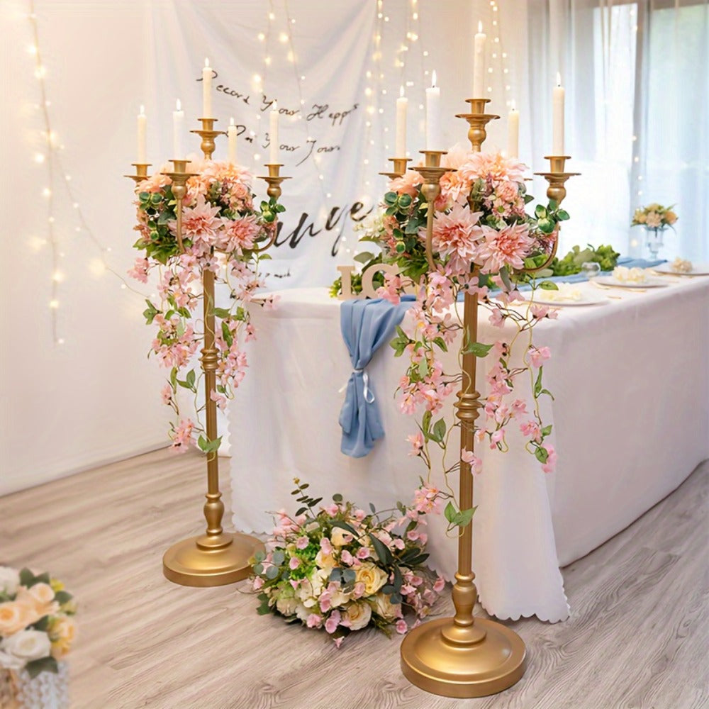 Floor Candle Holder 48.7-Inch Tall, Cone Candle & Floral Centerpiece Stand ¡ª Metal Bracket for Wedding, Party, Event, Living Room, Halloween & Christmas Decoration | Gold