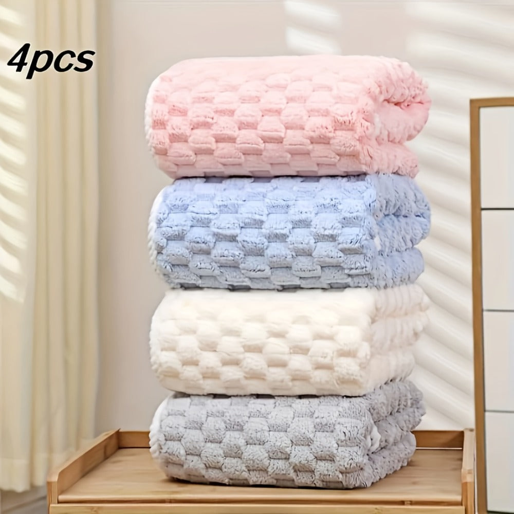 Waffle Weave Bath Towels Set 4 Pack or 8 Pack - Ultra Soft Super Absorbent Quick Dry Microfiber Moire Textured Towels | Spa Gym Travel Daily Use | Multi-Color Sets Gray Pink Blue Beige Gift Set
