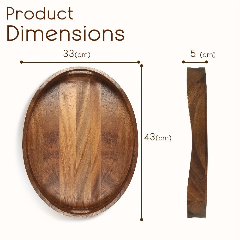 Acacia Wood Serving Tray with Handles 16.5x13 Inch Large Decorative Ottoman Tray for Coffee Table Living Room Breakfast in Bed Candle Display Food Safe Kitchen Organizer