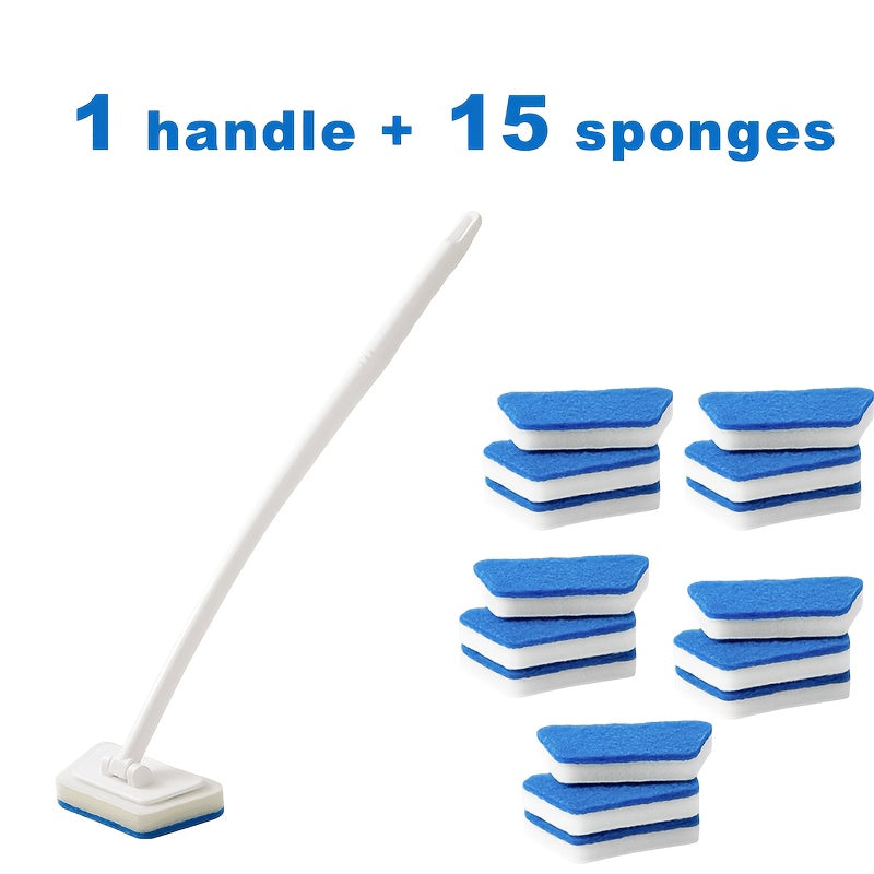 Long Handle Sponge Brush Set with Replaceable Heads for Kitchen Bathroom Tile Bathtub Cleaning ¨C 1 Handle + 6/10/15 Brush Heads, Thickened Durable Scrubber