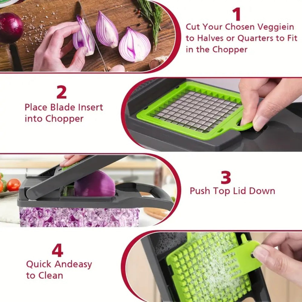 Vegetable Chopper 16-in-1 with 8 Blades and Container - Professional Onion Chopper, Multi-Function Food Slicer Dicer for Kitchen, Carrot Garlic Veggie Cutter with Storage Box