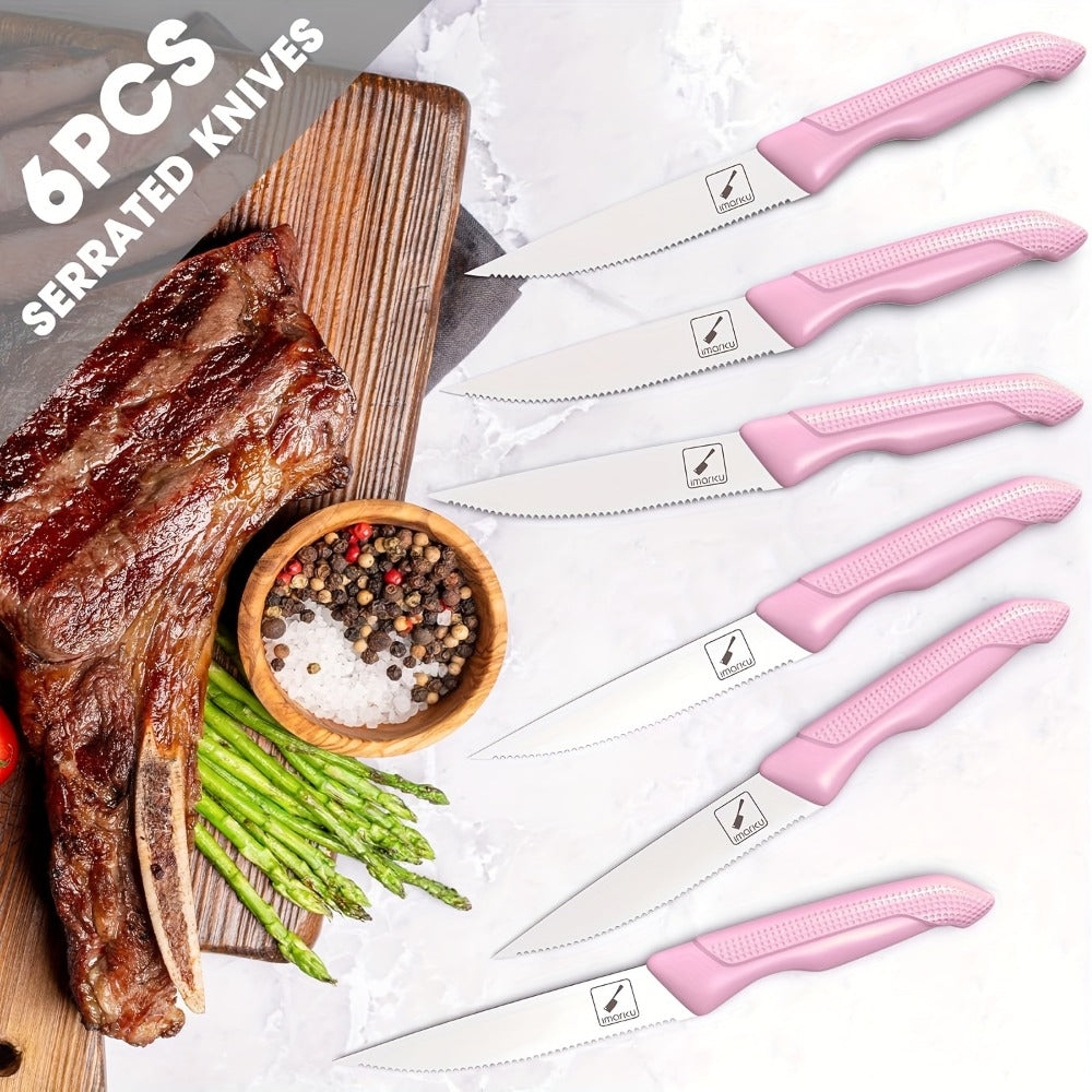 Knife Block Set 14 Piece Pink ¨C Japanese Stainless Steel Kitchen Knife Set with Built-in Sharpener, Non-Slip Ergonomic Handles, Dishwasher Safe, Perfect Holiday & Housewarming Gift for Women