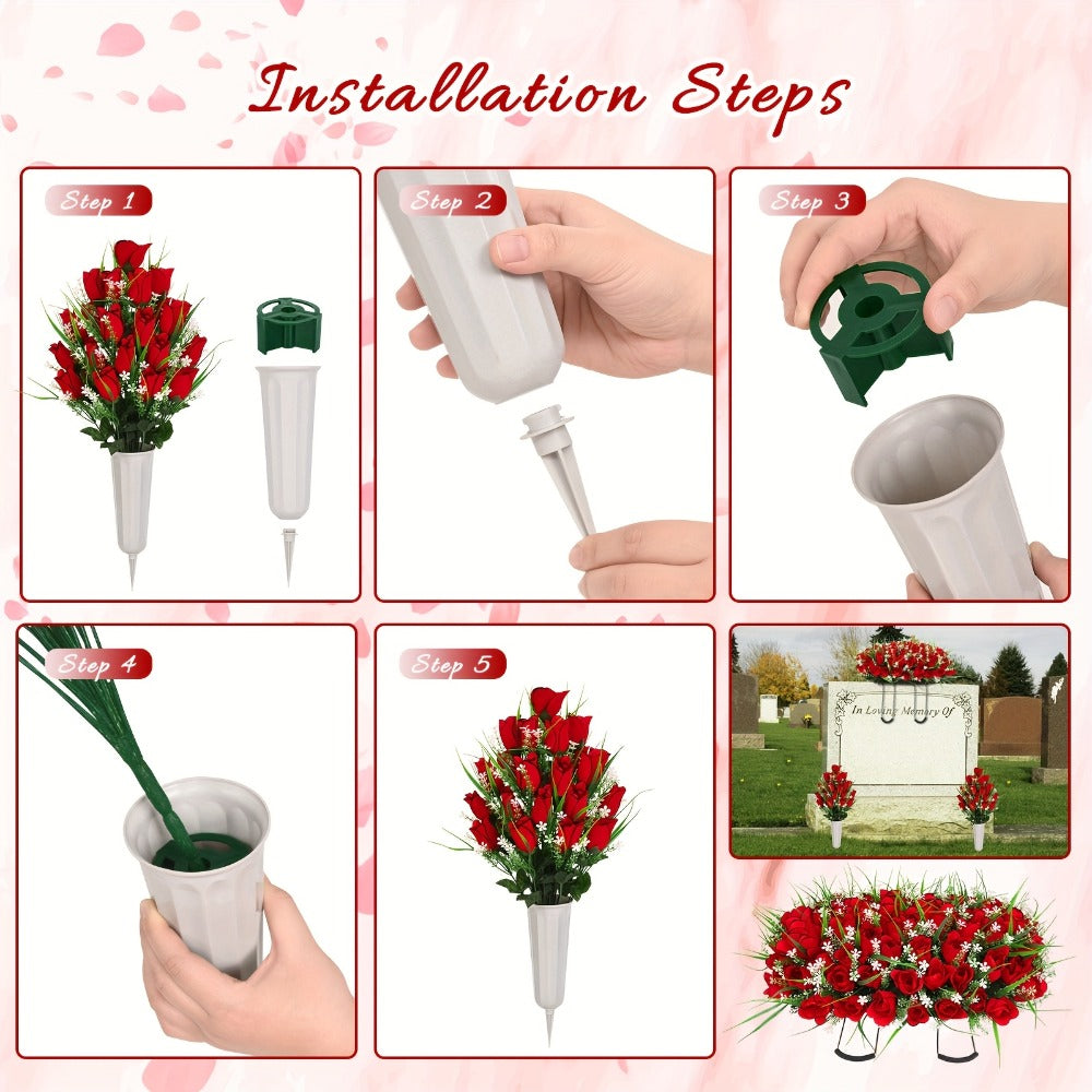 Artificial Cemetery Grave Flowers Silky Rose Bouquet Memorial Decoration