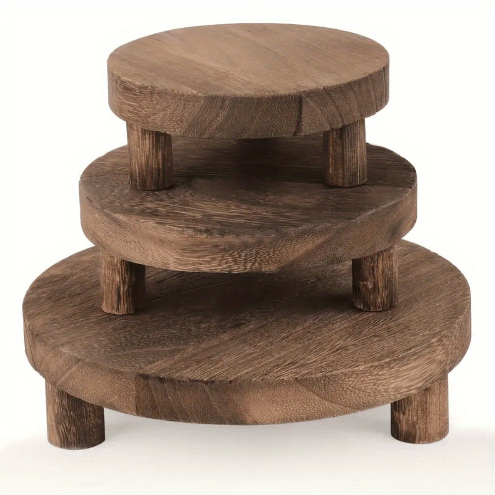 Wooden Display Risers Set of 3 ¨C Rustic Farmhouse Cake Stand Pedestals for Kitchen Counter, Home Decor, Christmas & Holiday Table Centerpiece Organizer