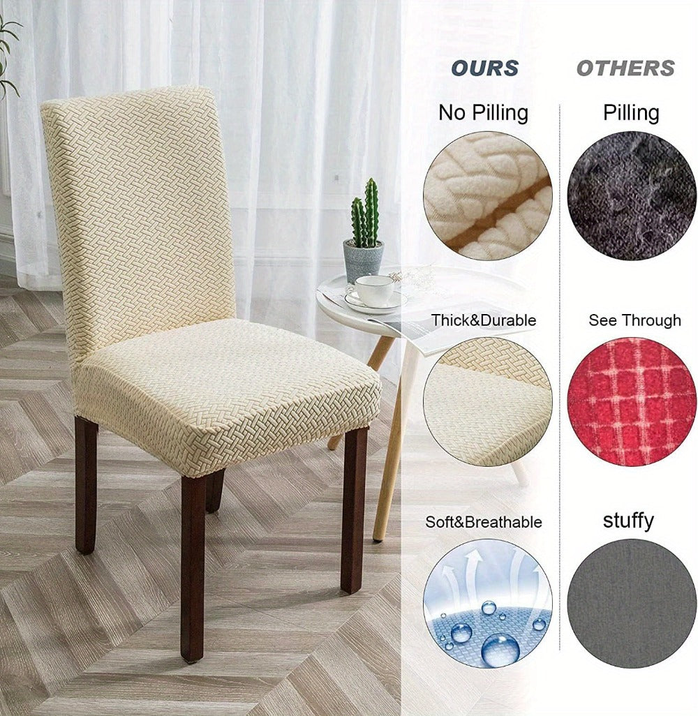 Dining Chair Covers Set of 4 6 Waterproof Stretch Parson Chair Slipcovers - Polar Fleece Jacquard Elastic Band Fit Kitchen Dining Room Chair Protector, 7 Colors, Beige Black Khaki Burgundy Gray