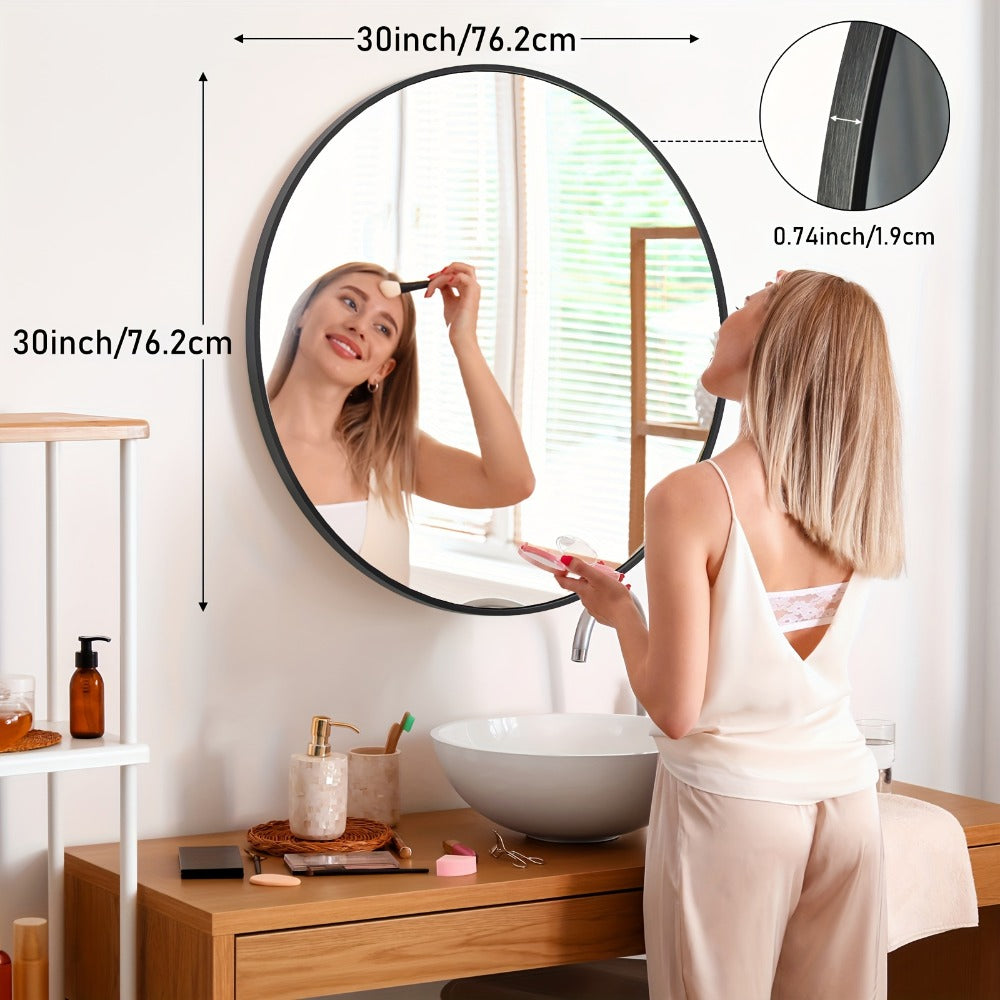 Round Wall Mirror Aluminum Alloy Frame ¨C Modern Circle Mirror for Bedroom, Bathroom & Living Room, Tempered Glass, Black & Gold, 20in 28in 30in 36in