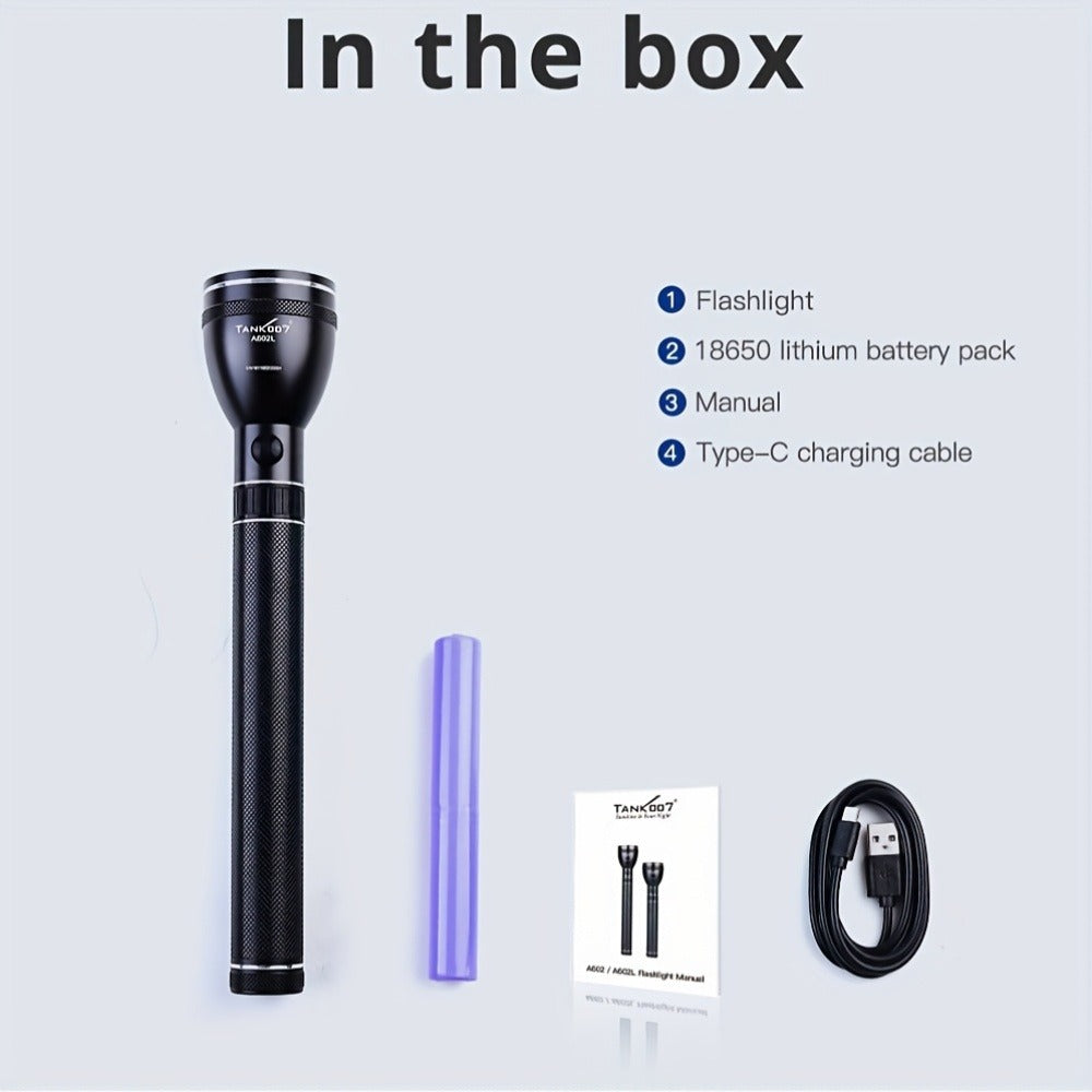 Rechargeable Flashlight 4000mAh Long Battery Life | High-Capacity Built-In Battery Outdoor Torch | Patrol Adventure Car Repair Emergency Camping Hiking Work Light