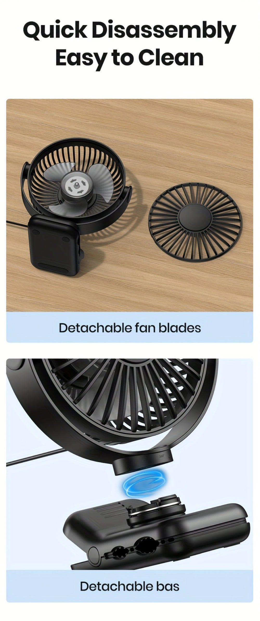 Clip on Fan USB Desk Fan, Brushless Motor Whisper Quiet Portable Mini Fan with Strong Clamp, USB Powered Personal Cooling Fan for Office Bedroom Dorm Stroller, 360¡ã Adjustable, Black Pink